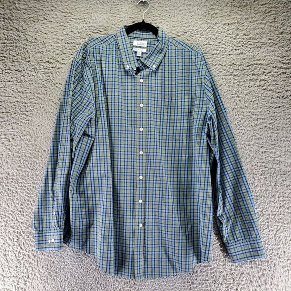Croft & Barrow Shirt Mens XXL Blue Plaid Easy Care Long Sleeve Button Up - Picture 2 of 9